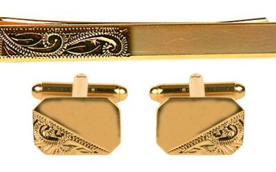 Dalaco Third Engraved Design Cufflinks and Tie Slide Set in Gold Plate