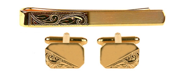 Dalaco Third Engraved Design Cufflinks and Tie Slide Set in Gold Plate