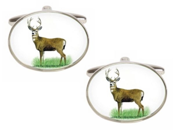 Stag Image Oval Rhodium Plated Cufflinks