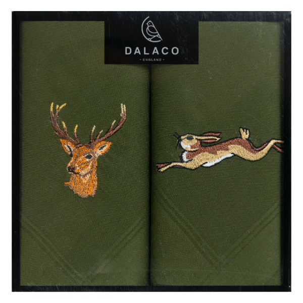Dalaco Stag & Hare Embroidered Green Cotton Handkerchief