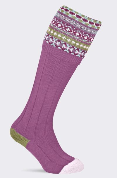 Pennine Fairisle Ladies Shooting Sock - Fuchsia
