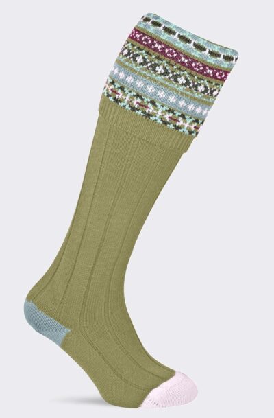 Pennine Fairisle Ladies Shooting Sock - Sage