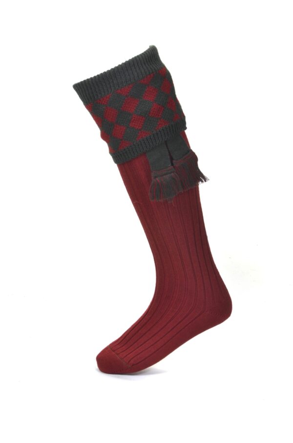 House of Cheviot Chessboard Sock, Brick Red